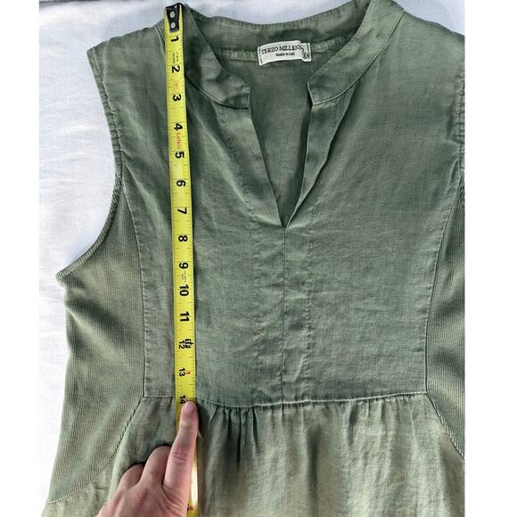 Terzo Millenio Women's S Sage Green Linen Dress Italian Made Sleeveless Babydoll - Picture 5 of 11
